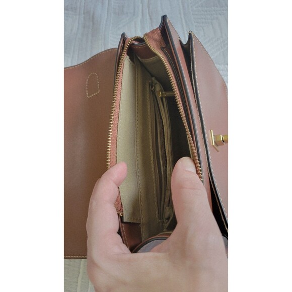 Structured Satchel Crossbody Bag Brown Faux/Vegan Leather - Picture 4 of 9